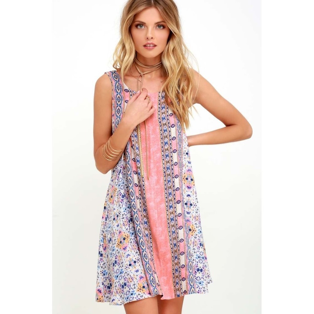 Lulus Dress Womens XS Multicolor Floral Swing Sundress Boho‎ Made USA Rayon